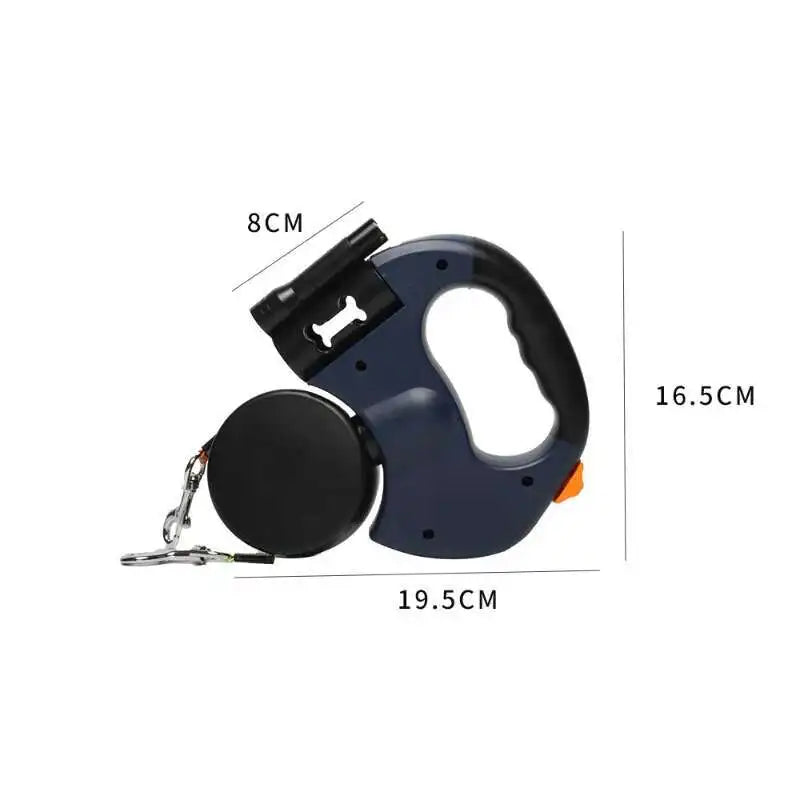 Trela retrátil automática para cães, 3m, com lanterna led, saco de resíduos, roleta, corda de tração dupla de 360 graus, suprimentos para animais de estimação