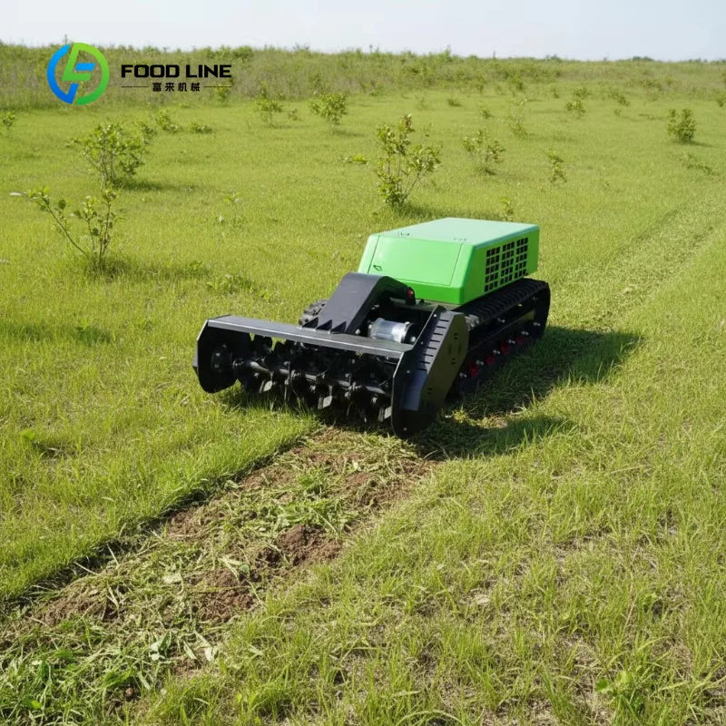 Cortador de Grama Elétrico com Controle Remoto e Esteira, Máquina Florestal com Aparador de Cerca Viva para Uso Comercial