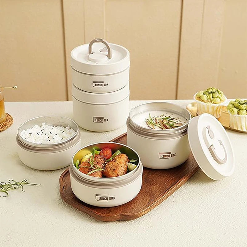 Conjunto de recipiente de almoço de comida isolado portátil com lancheira térmica 3 recipientes de almoço empilháveis separados para crianças adultas