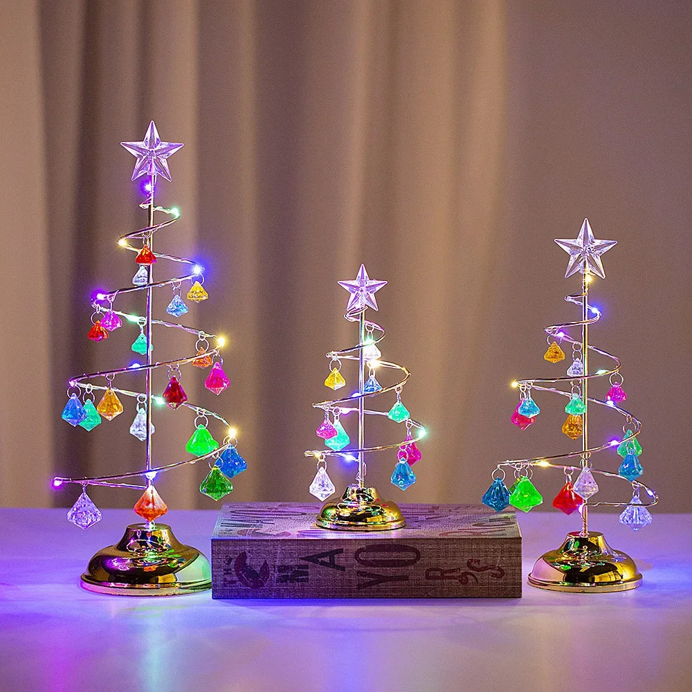 Galvanizado Árvore De Ferro LED Luzes Noturnas, Cristal Luminoso, Decoração De Mesa, Presentes De Natal
