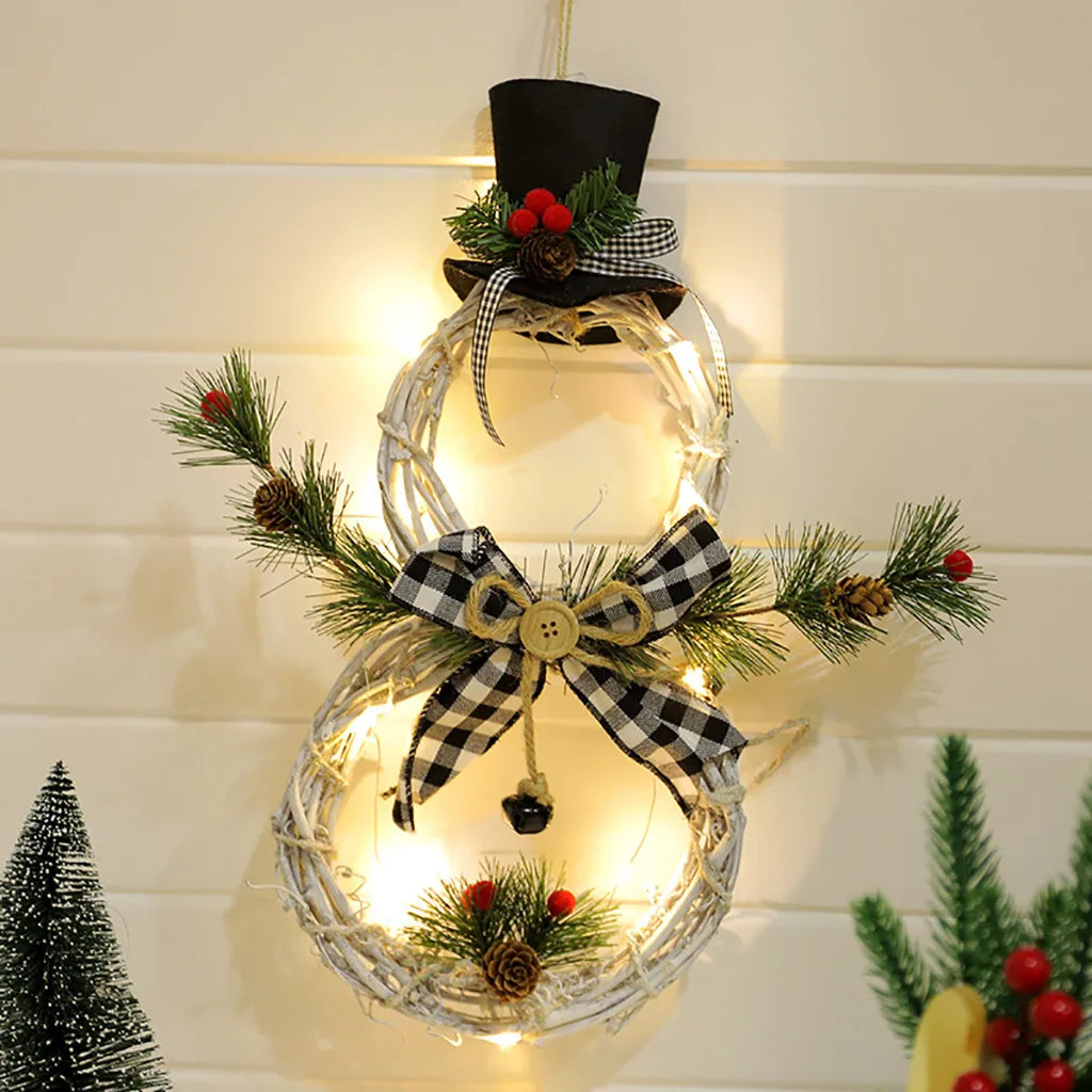 Natal boneco de neve grinalda guirlanda led luz porta decoração artificial casa janela parede fundo porta pendurado ornamento luminoso