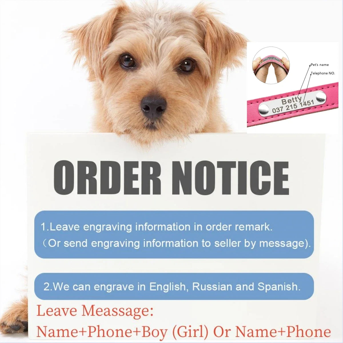 Coleira de Cão Personalizada em Couro com Placa de Identificação, Almofadada e Macia, Gravação Gratuita do Nome para Cães Pequenos, Médios e Grandes