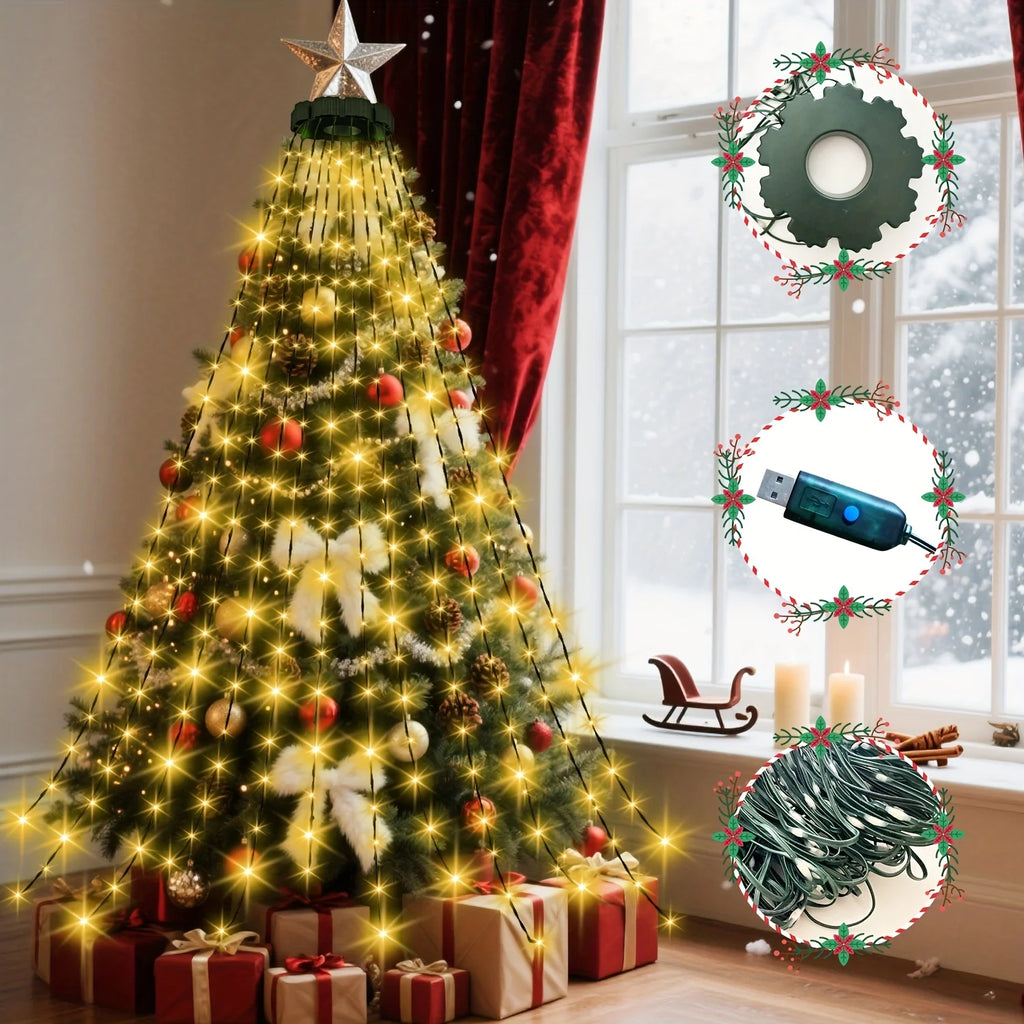 400 led 2m árvore de natal cachoeira luz alimentada por usb com controle remoto 8 modos de iluminação para jardim terraço casa decoração de natal
