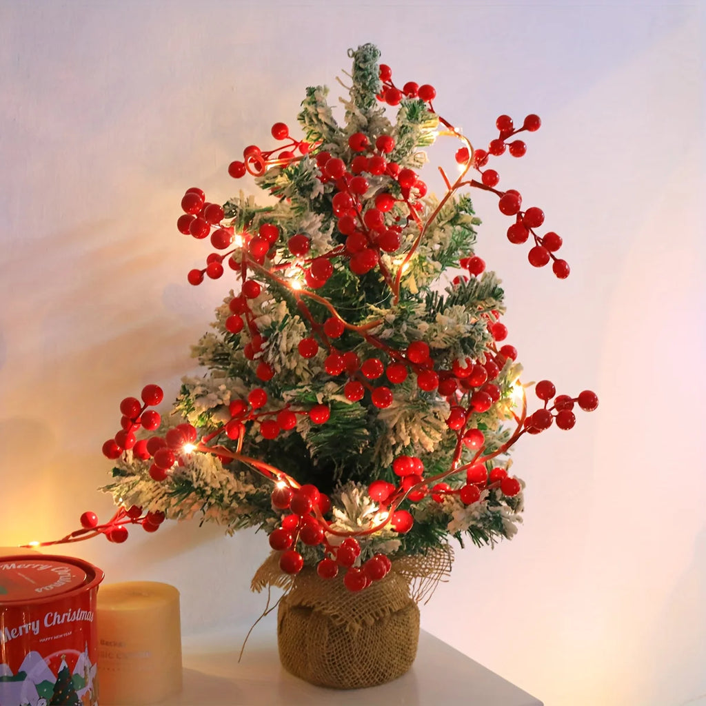 Guirlanda de luzes LED com frutos vermelhos artificiais para o Natal, luzes em forma de videira para decorar árvores de Natal, casas, casamentos, festas e para a decoração de inverno.