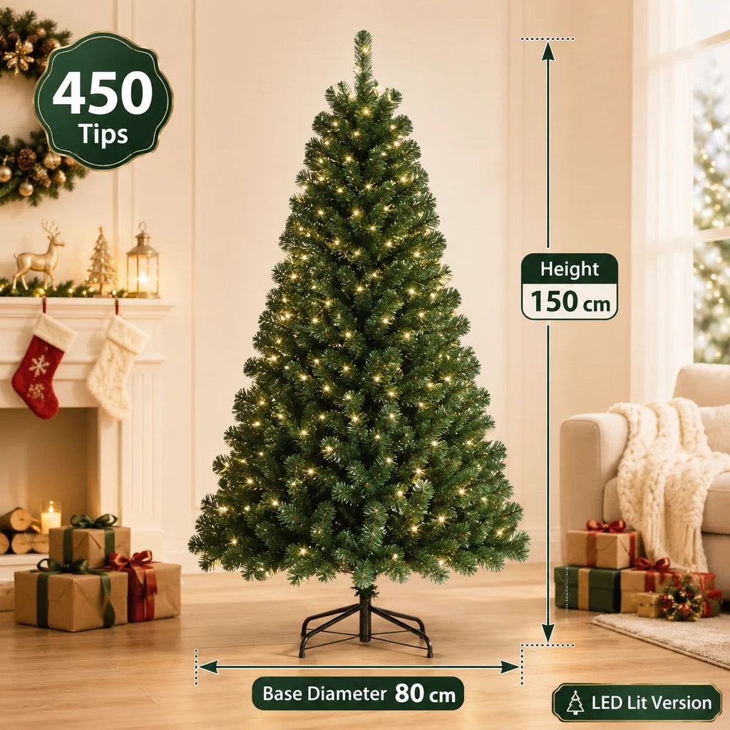 Árvore de Natal Artificial Grande em PVC com Luzes LED, de 120cm a 300cm, Decoração para Festa de Natal e Ano Novo em Família