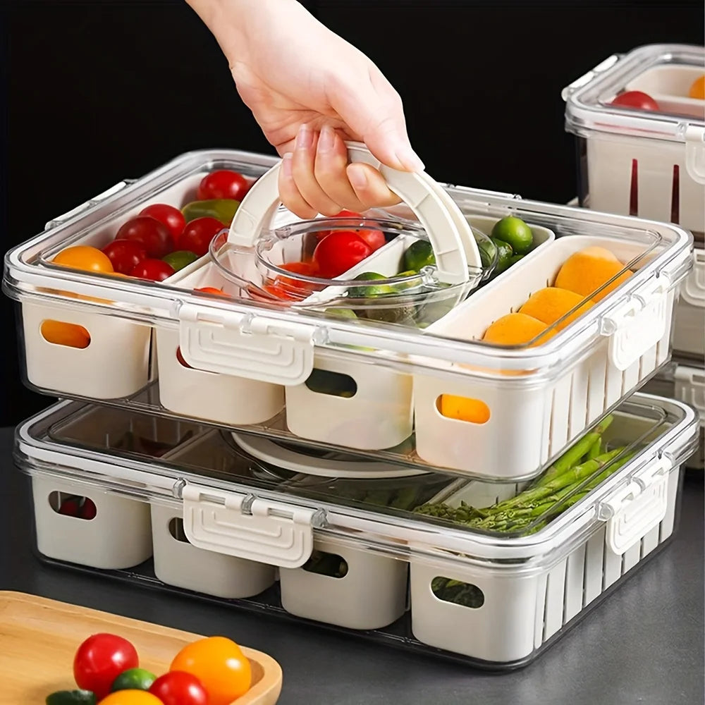 Bandeja de Servir Dividida com Tampa, Recipiente para Armazenamento de Alimentos, Caixa de Lanches, Recipientes para Lanches com 8 Compartimentos, Recipientes para Armazenamento de Frutas