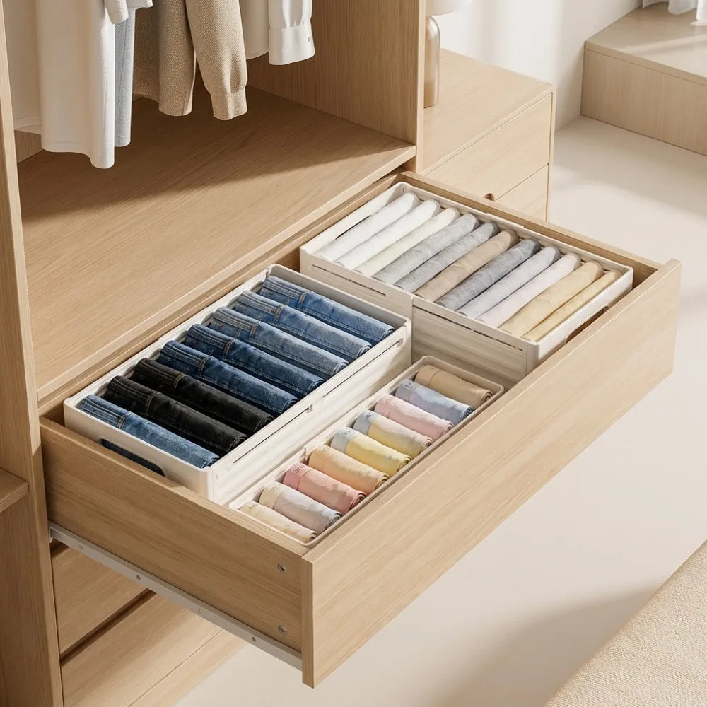 Organizador de Roupas Ajustável em 3 Peças, Organizador de Closet Empilhável, Organizadores de Roupas em Camadas e Classificados