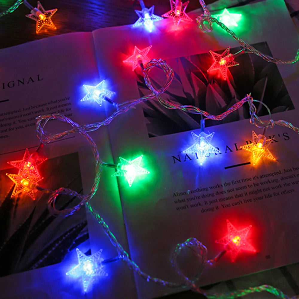 Led estrela luzes de fadas ao ar livre luzes corrente guirlanda lâmpada luzes da corda festa casa casamento terraço jardim decoração natal