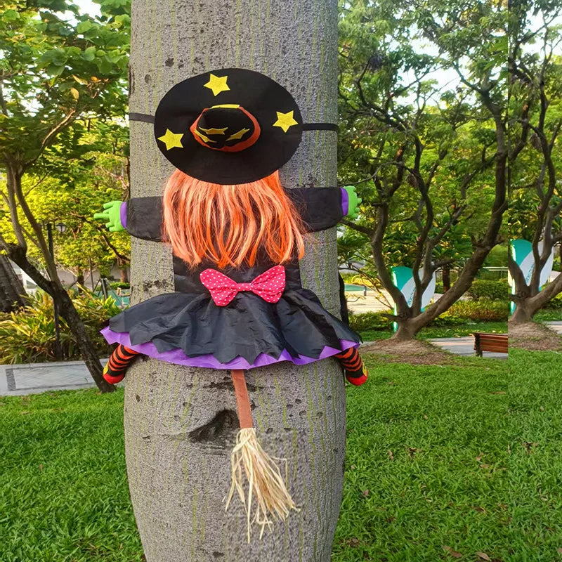 Decoração de Boneca de Bruxa de Halloween Colidindo com a Árvore, Engraçada para Jardim e Quintal, Suprimentos para Decoração de Cena de Festa de Halloween