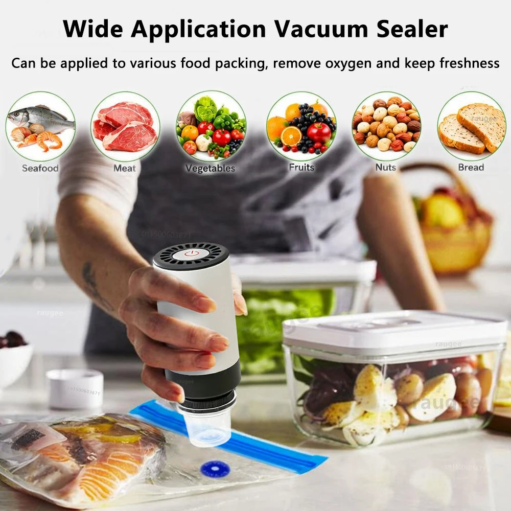 Máquina de Embalagem a Vácuo para Armazenamento de Alimentos, Bomba de Vácuo Portátil Mini Sem Fio Recarregável, Seladora de Sacos de Alimentos