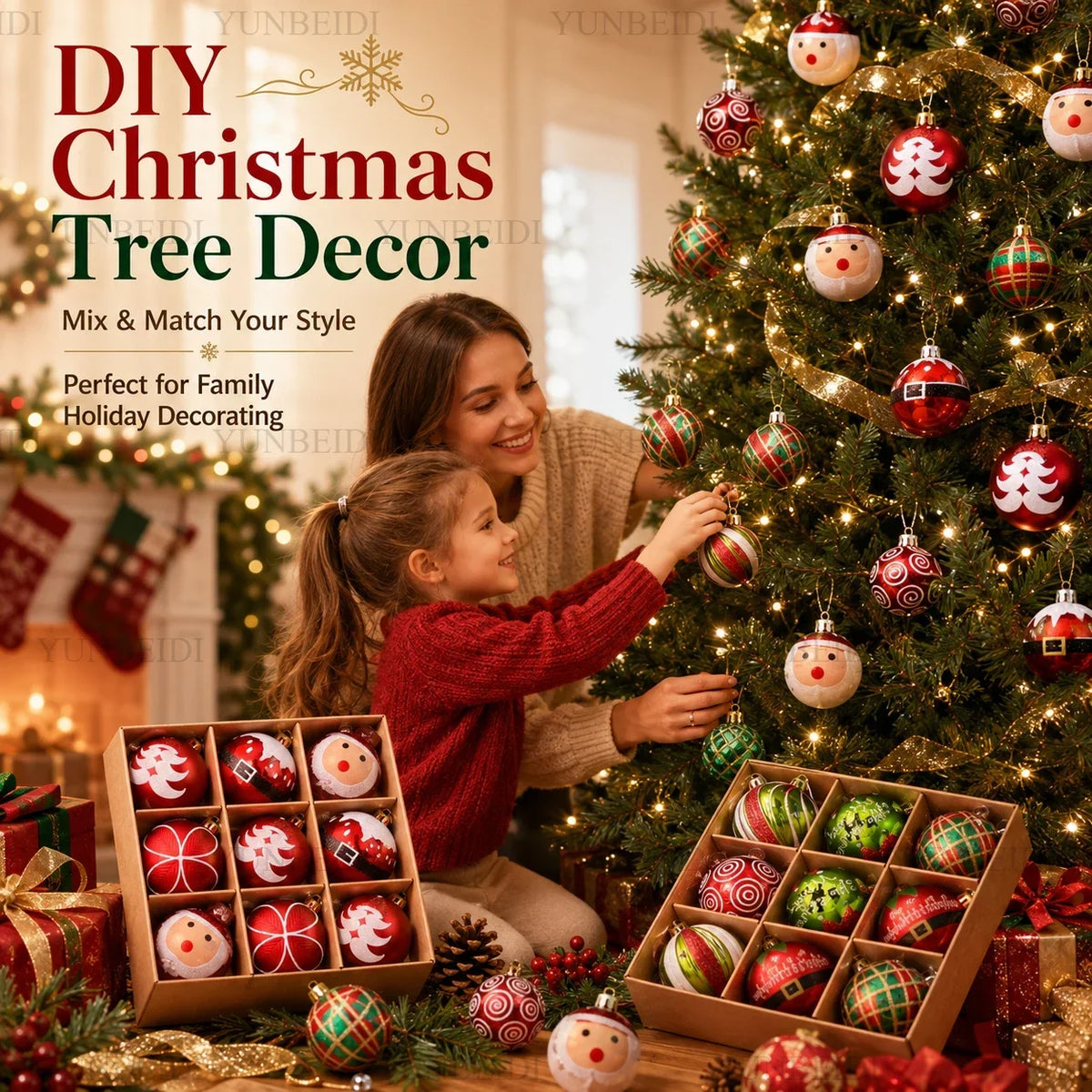 Enfeites de Bolas de Natal 9PCS 6cm Conjunto de Bolas de Plástico DIY Decorações para Pendurar na Árvore Vermelho Verde para Decoração de Natal em Casa e Festas
