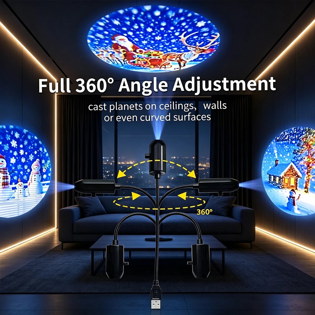 Projetor de Natal LED, Luz Noturna Realista com 4/6/10 Padrões, Papai Noel, Árvore de Natal, Decoração de Teto e Parede, Brinquedo Educativo, Presente - Kasa & Pet