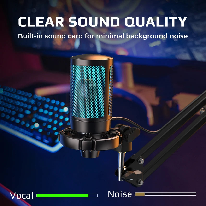 FIFINE Ampligame A2T Gaming Microphone Kit with Boom Arm for Streaming, Tap-to Mute & RGB Lighting, Plug and Play for PC/PS4/5