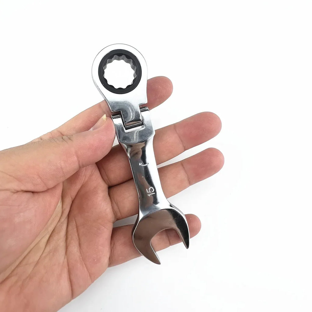 Mini chave de catraca de alça curta com cabeça móvel, chave de extremidade aberta rápida de dupla finalidade, ferramenta de hardware, chave de economia de trabalho