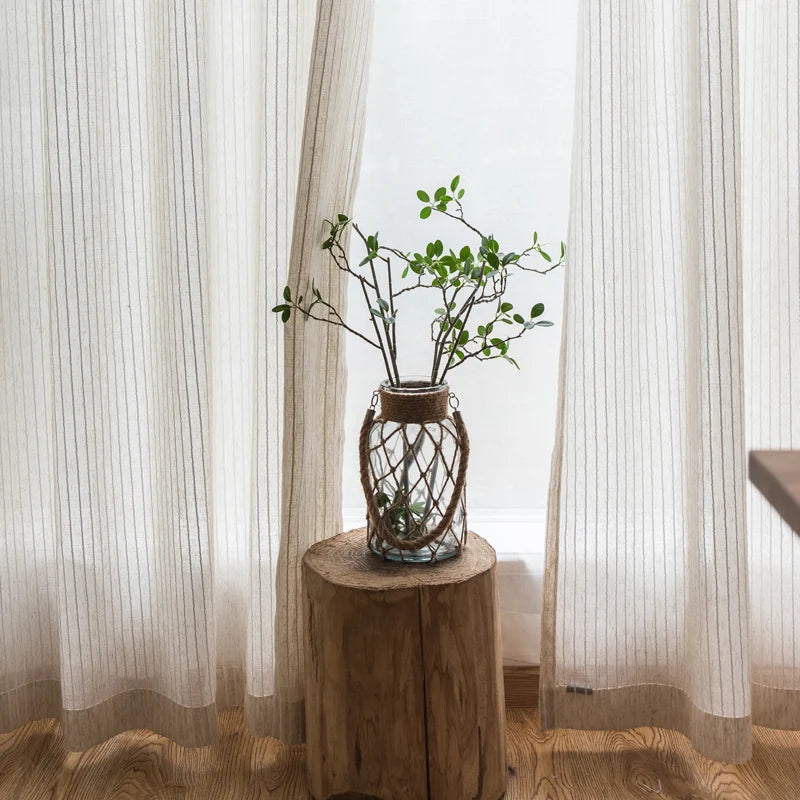 Cortinas listradas de algodão e linho, cortinas de tule para quarto, sala de estar, varanda, livro, quarto infantil, fios de cortina personalizados