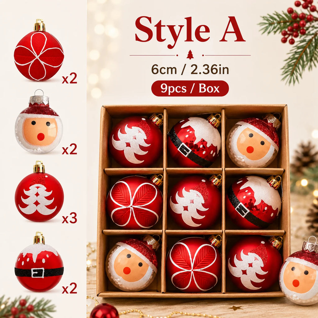 Enfeites de Bolas de Natal 9PCS 6cm Conjunto de Bolas de Plástico DIY Decorações para Pendurar na Árvore Vermelho Verde para Decoração de Natal em Casa e Festas