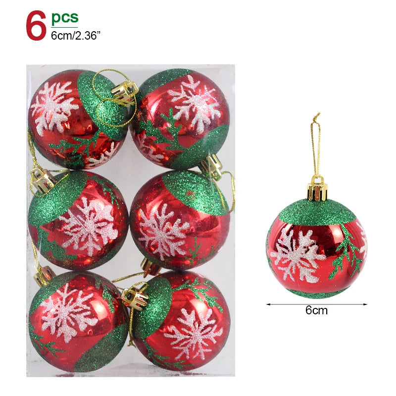6 Peças/caixa Bolas de Natal de 6cm Enfeites Pendentes para Árvore de Natal Decorações de Natal para Casa 2026 Presente de Ano Novo