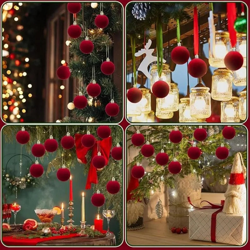 Bola de natal de veludo de 6cm, decoração de árvore de natal, bola de decoração de natal, decoração de bola de pelúcia, bola de natal de plástico