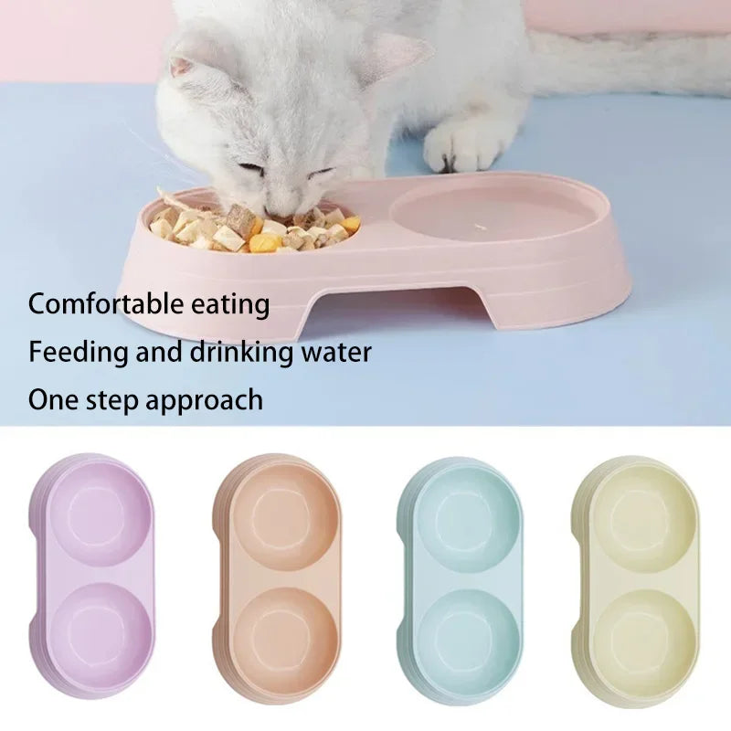 Tigela dupla para animais de estimação, cães e gatos, tigelas duplas, macaron, plástico, suprimentos para animais de estimação, acessórios para gatos, produtos para gatos