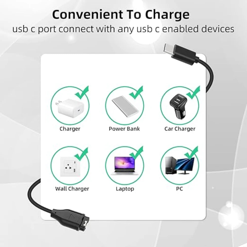 For Garmin Fenix 5 5S 5X Plus 6 6S 6X Pro 7 7S 7X Charger USB-C Charger Smartwatch Charger Cable Replacement Charger 3.3ft