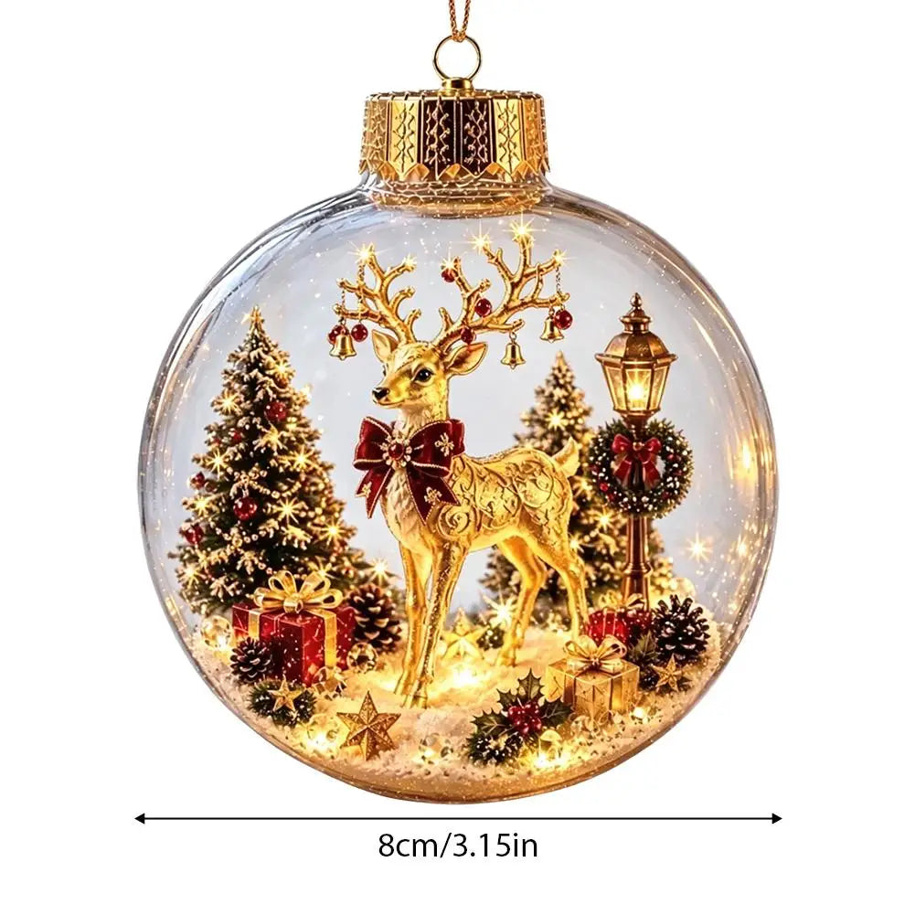 Decorações de Natal com Luzes, Criativas, com Temas de Quebra-Nozes, Rena, Boneco de Neve, Árvore de Natal Brilhante, Pingente de Bola de Cristal