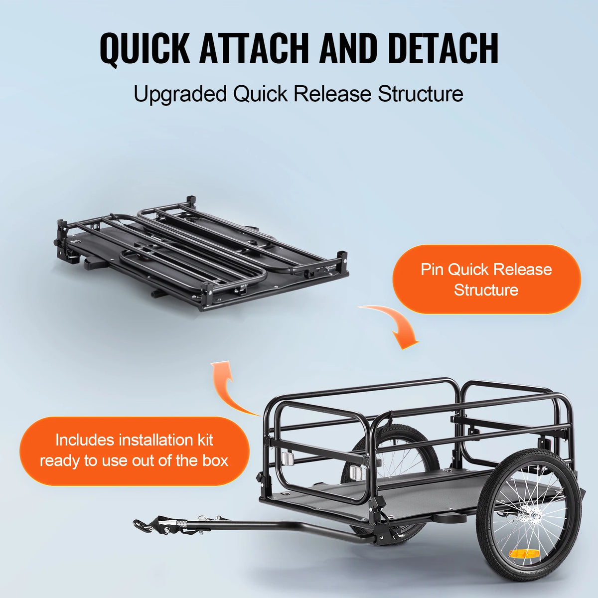 SucceBuy Carrinho de vagão dobrável para bicicleta, trailer de carga de bicicleta de 160 libras com engate universal, armazenamento compacto, adequado para rodas de bicicleta de 22 "-28"