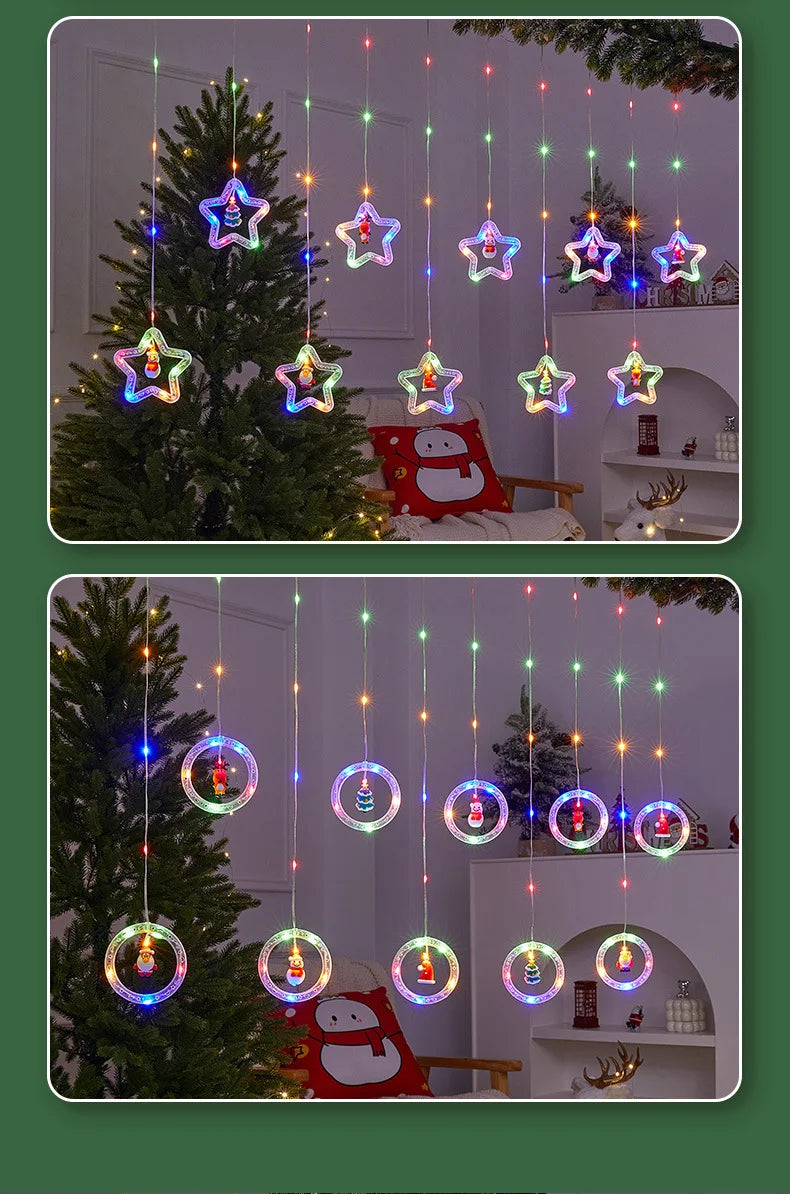 Decoração de lâmpada de janela de natal luzes de cortina de fadas 8 modos de trabalho luzes de corda de árvore de natal para festa de casamento decoração de casa