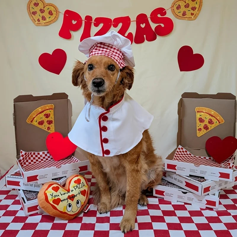 Conjunto de Fantasia para Animais de Estimação Top Chef com 2 Peças, Chapéu e Avental, Roupas Engraçadas e Fofas para Gatos e Cães, Fantasia de Chef para Cães em Feriados, Roupas com Tema de Restaurante