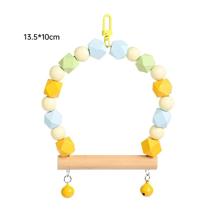 Brinquedos de balanço para pássaros de estimação, suporte de balanço de madeira para papagaio, suprimentos para animais de estimação, balanço colorido aleatório