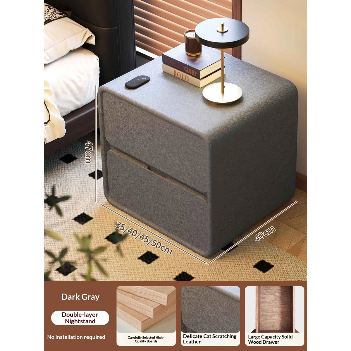 Solid Wood Bedside Table Small Vintage Cream Style Modern Simple Bedroom Nightstand Storage Cabinet for Home Decor