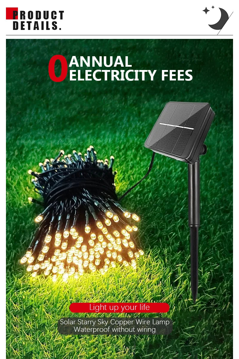32m 22m 12m led luzes de corda solares vários modos painéis solares natal luzes ao ar livre à prova dwaterproof água estrelado luzes de fadas de natal