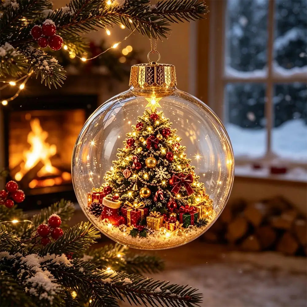 Decorações de Natal com Luzes, Criativas, com Temas de Quebra-Nozes, Rena, Boneco de Neve, Árvore de Natal Brilhante, Pingente de Bola de Cristal