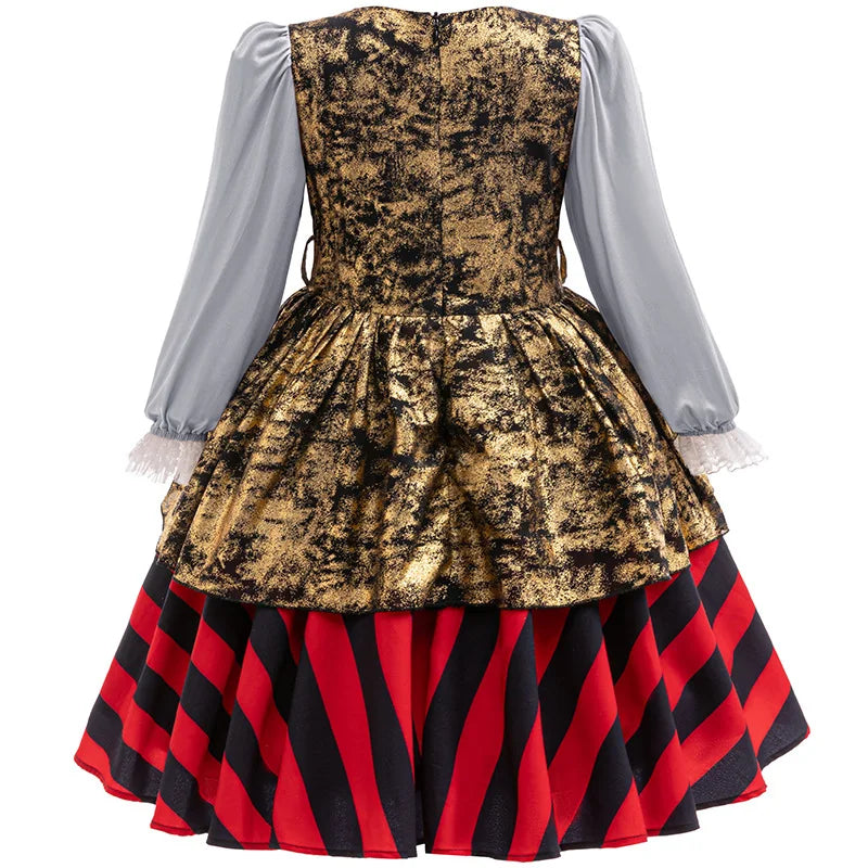 Menina cosplay pirata traje criança listrado rendas vestido de princesa para crianças capitão desempenho halloween carnaval festa fantasia outfit