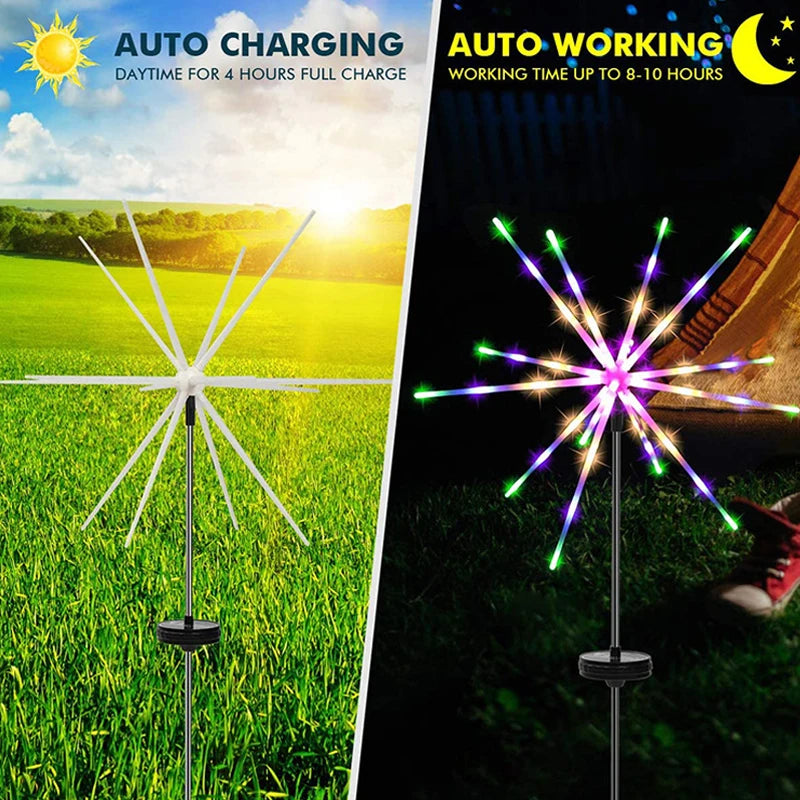 Luz solar ao ar livre à prova dwaterproof água pátio jardim rua caminho lâmpadas decoração de natal paisagem led solar luzes de fogos de artifício