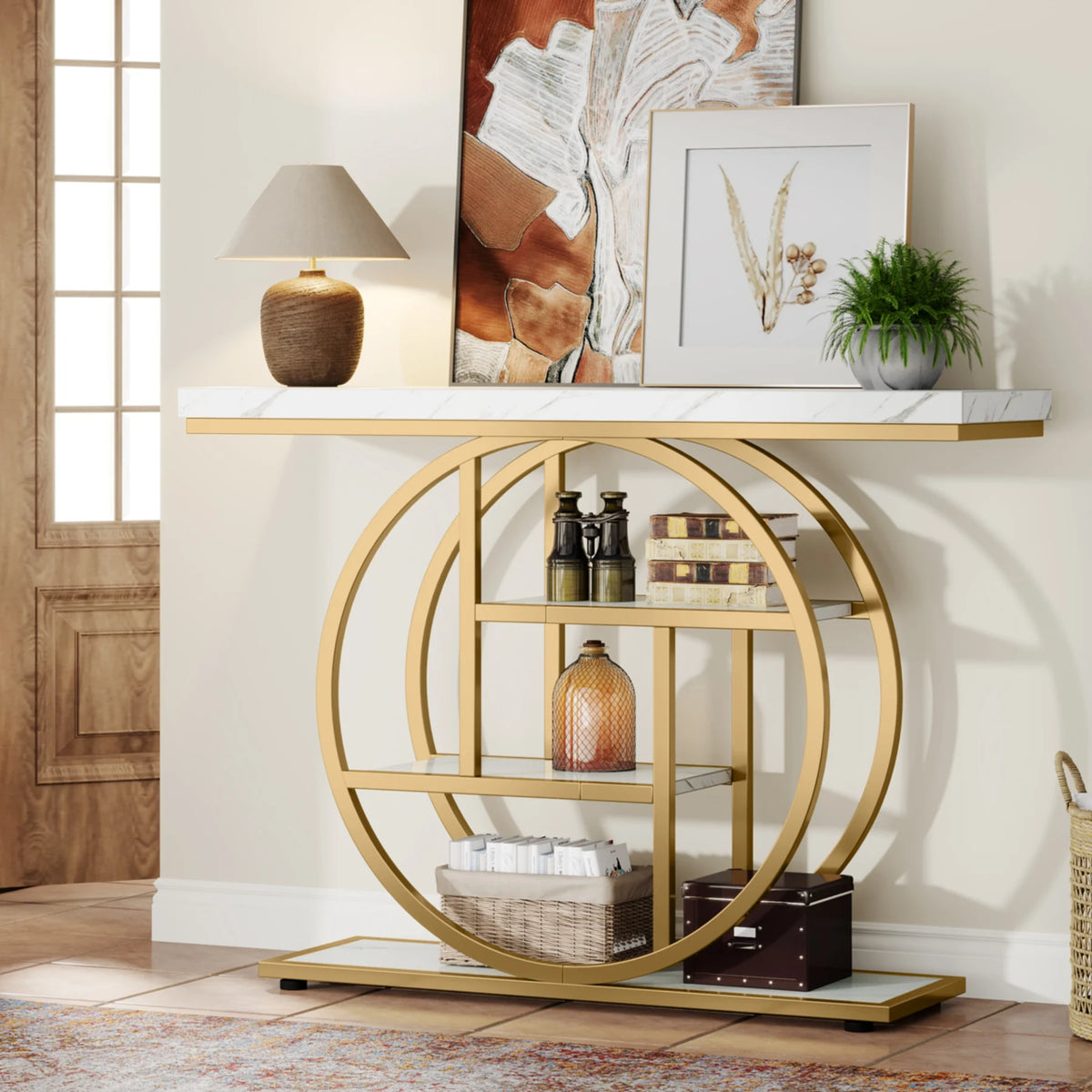 Industrial Entryway Console Mesa para Sala de Estar, Foyer Corredor Mesa para Entrada, 4-Tier Mesa, 41,3"