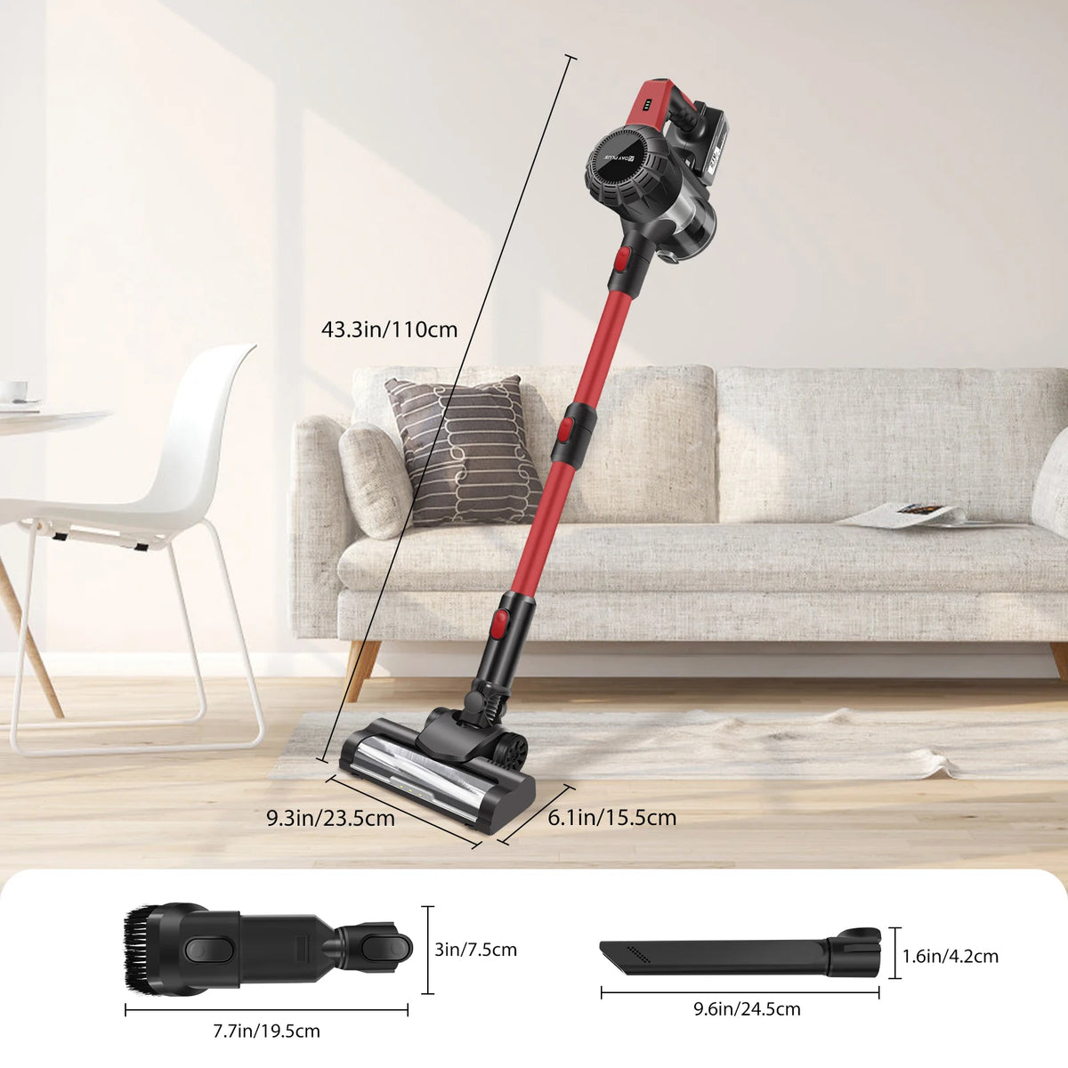 Aspirador de Pó Sem Fio, Aspirador de Pó Sem Fio 17000PA 8 em 1, Aspirador de Mão com Luz LED, Bateria de 3000mAh