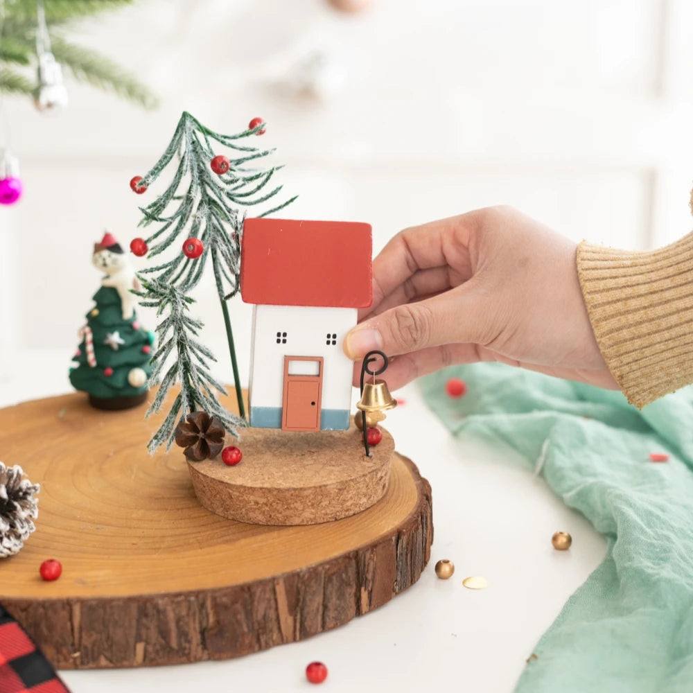 Casas e Acessórios Colecionáveis de Natal: Enfeites de Figuras, Cenas de Mesa de Casa de Madeira de Inverno, Decoração de Mesa para Feriados e Casa