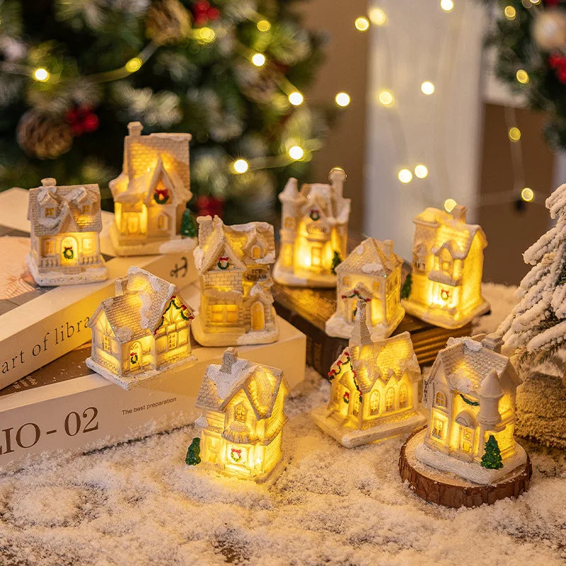 Enfeite de Natal em Resina, Casa em Miniatura, Decoração de Mesa, Figurinha de Aldeia Natalina, Decoração de Mesa para Casa de Férias, Presente de Natal