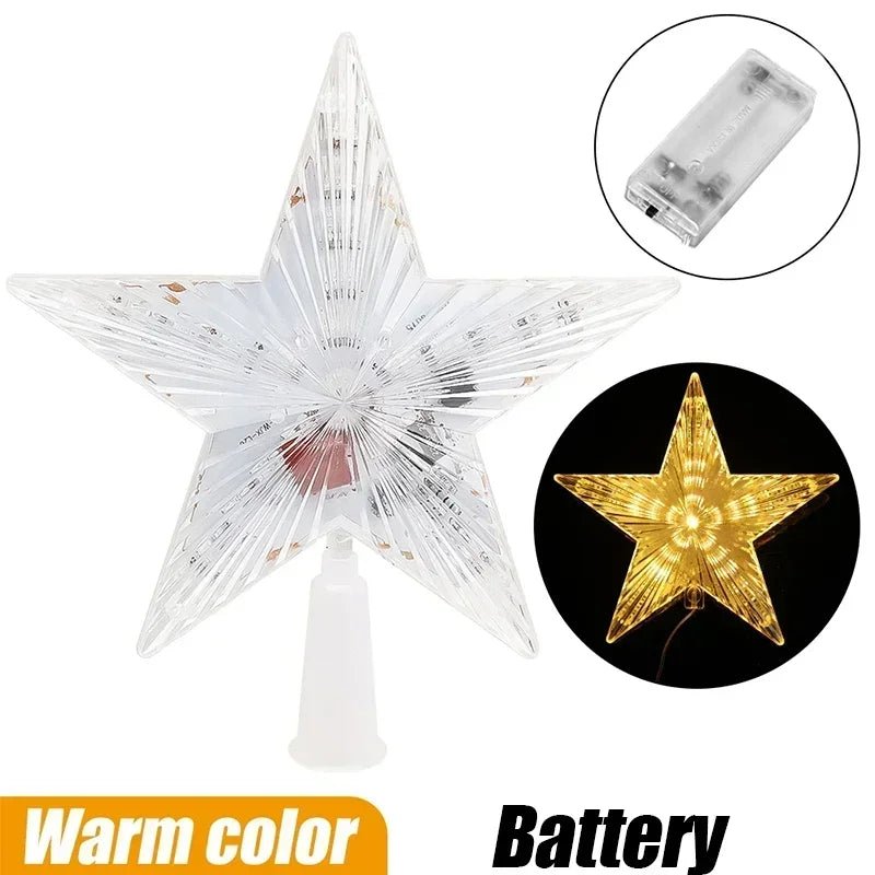 Estrela de natal árvore topper luzes led brilhante estrela lâmpada espumante luz da noite árvore de natal ornamentos superiores ano novo decoração de festa em casa - Kasa & Pet