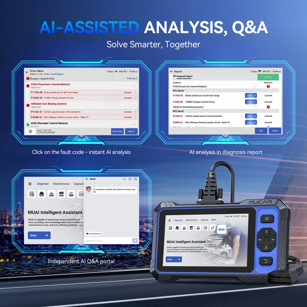 MUCAR 682 Ferramenta de Diagnóstico Automotivo Assistida por IA CANFD Codificação Bidirecional de ECU 20 Funções de Redefinição Diagnóstico Completo do Sistema Scanner OBD2 Vitalício Grátis