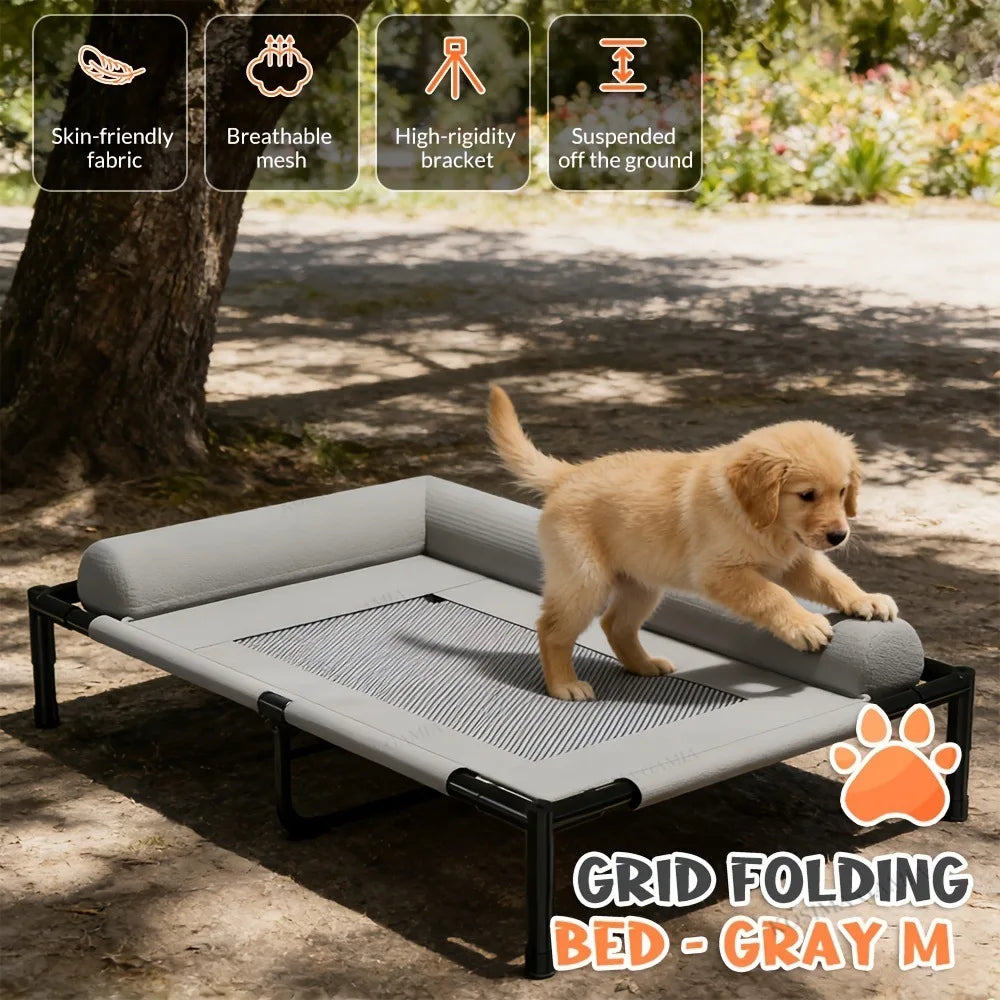Cama elevada para animais de estimação em malha respirável com travesseiro removível e lavável, à prova de umidade, para cães e gatos de porte médio e grande, para todas as estações.
