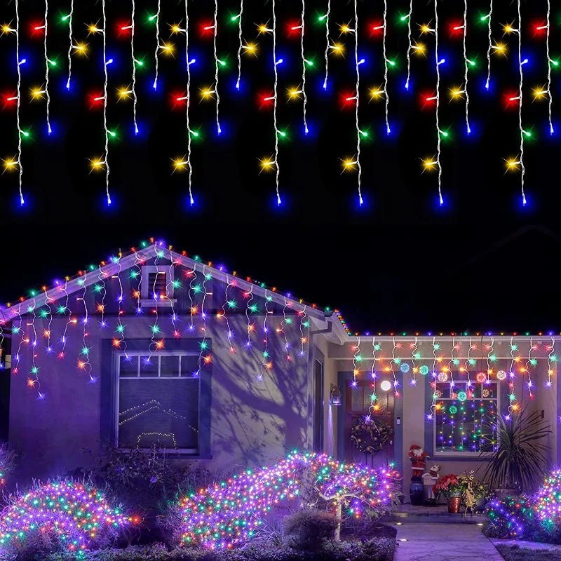 Decoração de Natal 2024 Led Lights Outdoor Street Garland 8/12M Waterproof Connector Icicle Light Ano Novo 2023 Decor para Casa,arvore de natal,cortinas,luzes de natal,natal decoração,pisca pisca de natal - Kasa & Pet