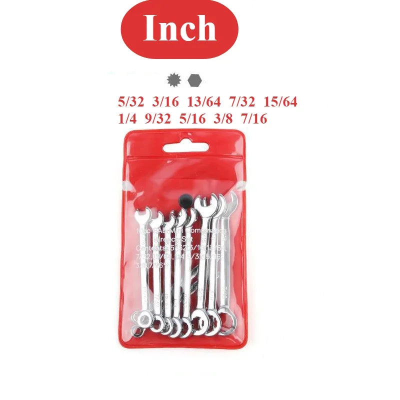 Novo 10 peças mini chave de extremidade aberta 4-11mm metrci/padrão imperial 45 #   Chaves de catraca de extremidade dupla de aço mini chave combinada