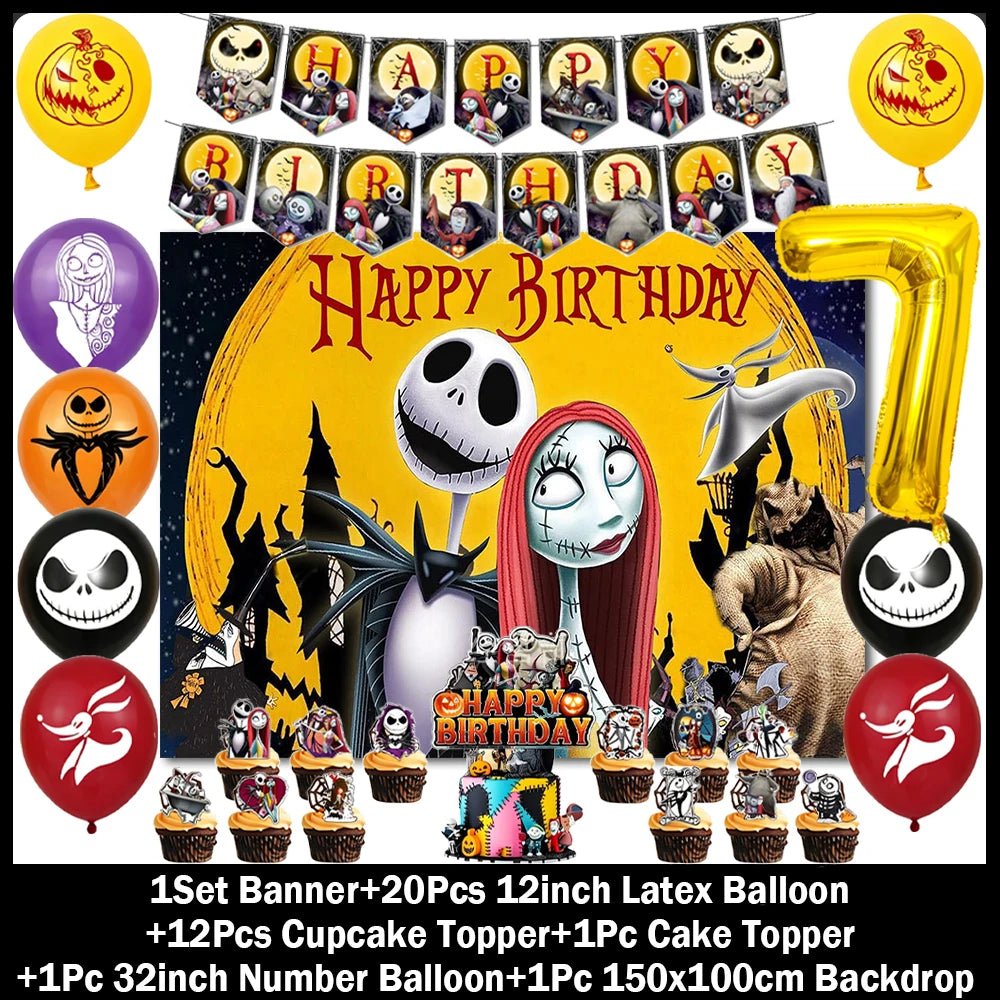 Decorações de Aniversário com Tema de Halloween, Painel de Fundo de O Estranho Mundo de Jack, Balões de Festa, Topos de Bolo - Kasa & Pet