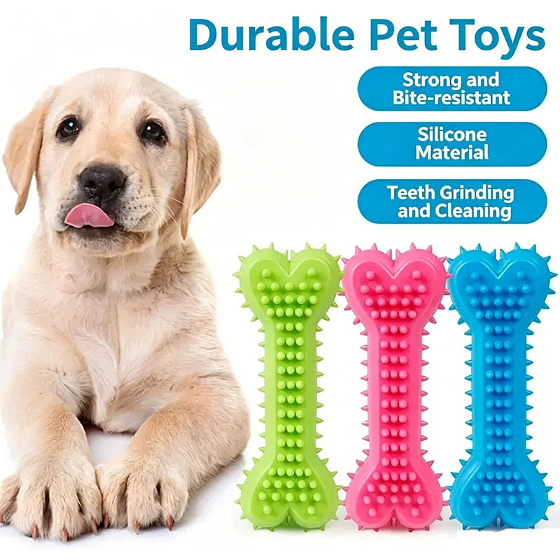 Brinquedo de Borracha Macia em Formato de Osso para Cães, Resistente à Mordida, para Limpeza de Dentes e Molares