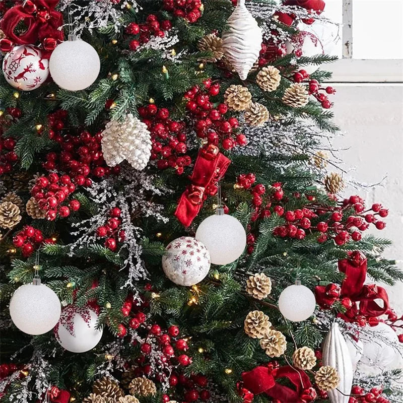 12/6 pçs bolas de natal brancas árvore de natal pendurado ornamentos glitter bola de natal bauble pingentes decoração para casa presentes de ano novo noel