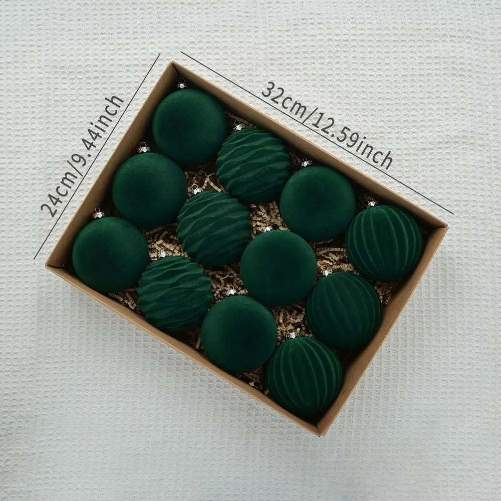 Bolas de natal de veludo 12 unidades/caixa bolas de árvore flocadas pingente ornamentos design luxuoso decoração para decorações de natal