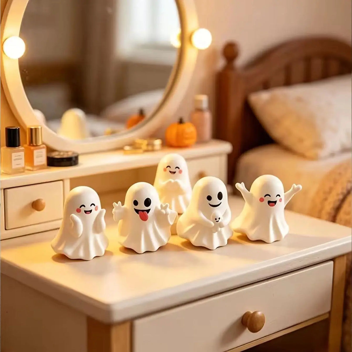 5 conjuntos de figuras de fantasmas de Halloween, mini fantasmas fofos para decoração de casa, ornamentos decorativos de Halloween para mesa