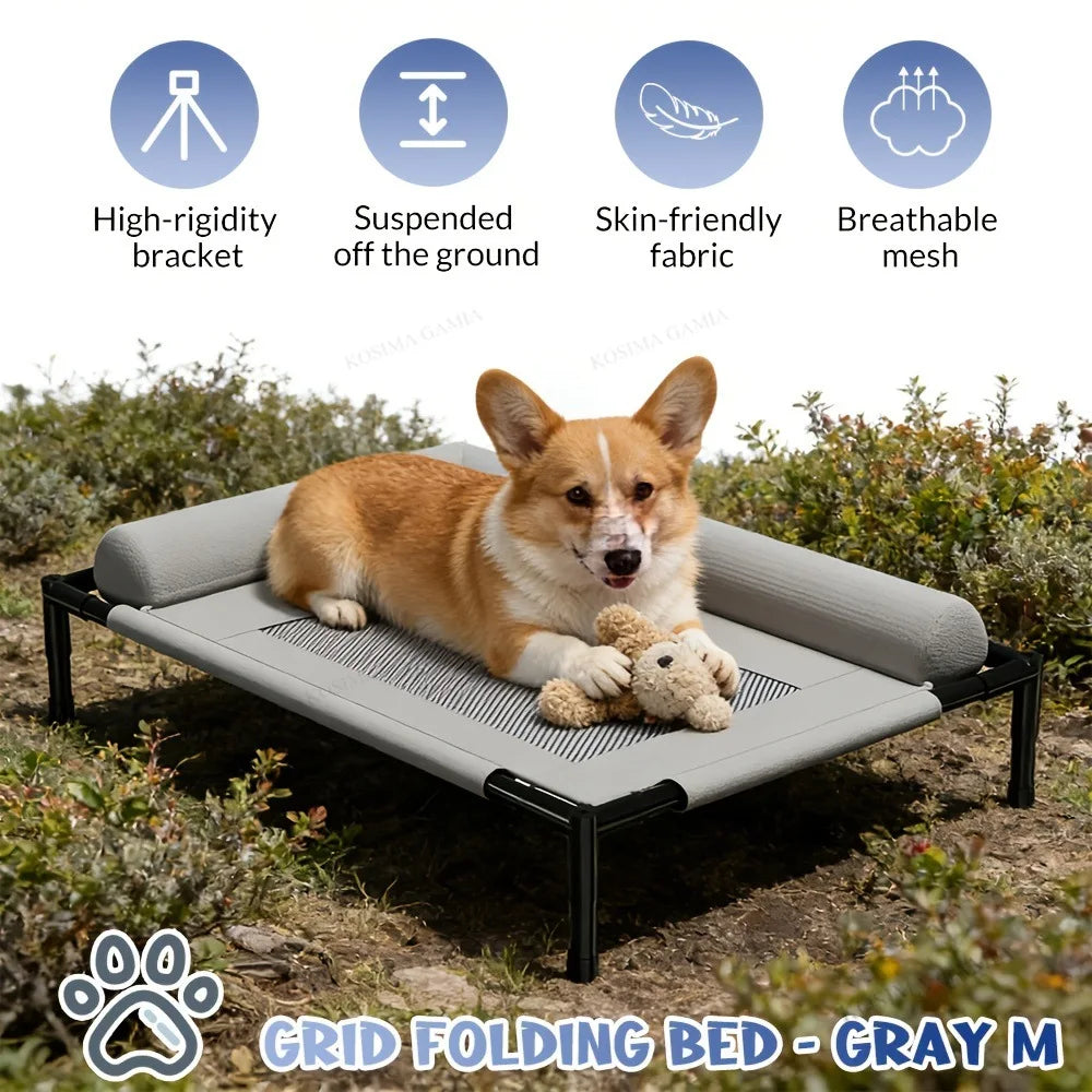 Cama elevada para animais de estimação em malha respirável com travesseiro removível e lavável, à prova de umidade, para cães e gatos de porte médio e grande, para todas as estações.