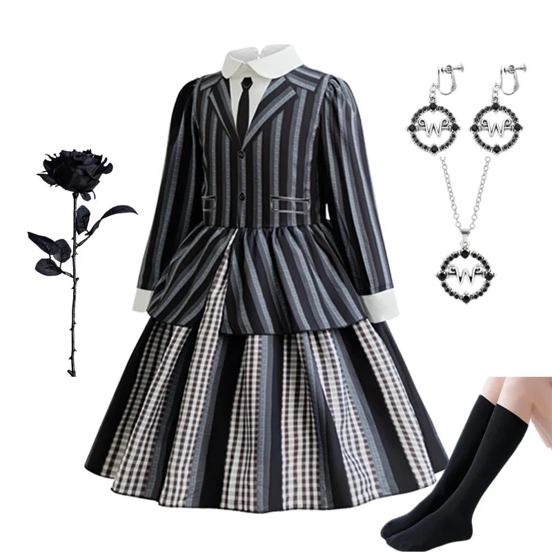Fantasia Infantil Feminina Gótica Preta para Halloween, Carnaval e Cosplay de Personagem de Filme